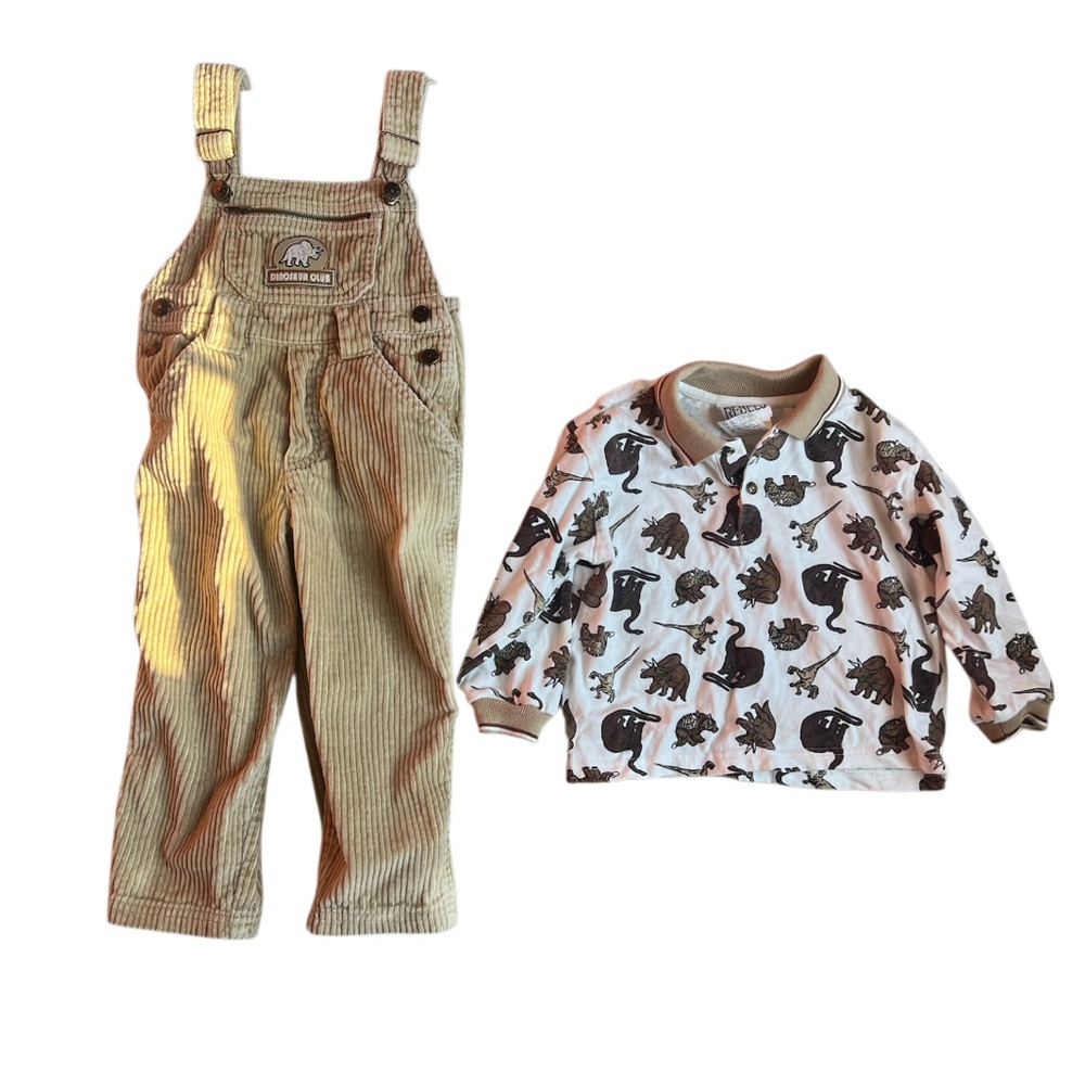 Little Rebels Tan Corduroy Dinosaur Overall Set